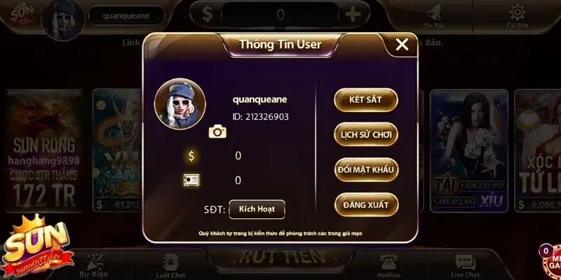 Có Thể Đổi Số Điện Thoại Hoặc Email Tài Khoản Sunwin Không? 4 Nhấn vào mục số điện thoại để kích hoạt và thay đổi số trên hệ thống