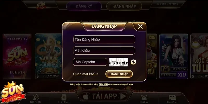 SunWin 18 Người chơi đăng nhập và điền thông tin theo yêu cầu của cổng game